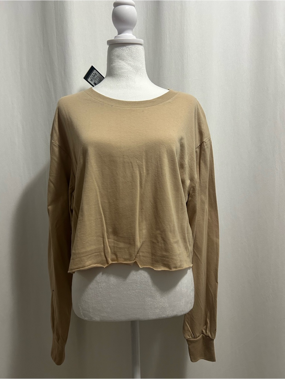 Forever 21 Cropped Long-Sleeve Sweatshirt in Tan